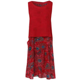 Plus Size Bohemian 2 Pcs Casual Set Summer Sleeveless T-shirt Tee Top + Floral Dress Skirt Beach Holiday Suit